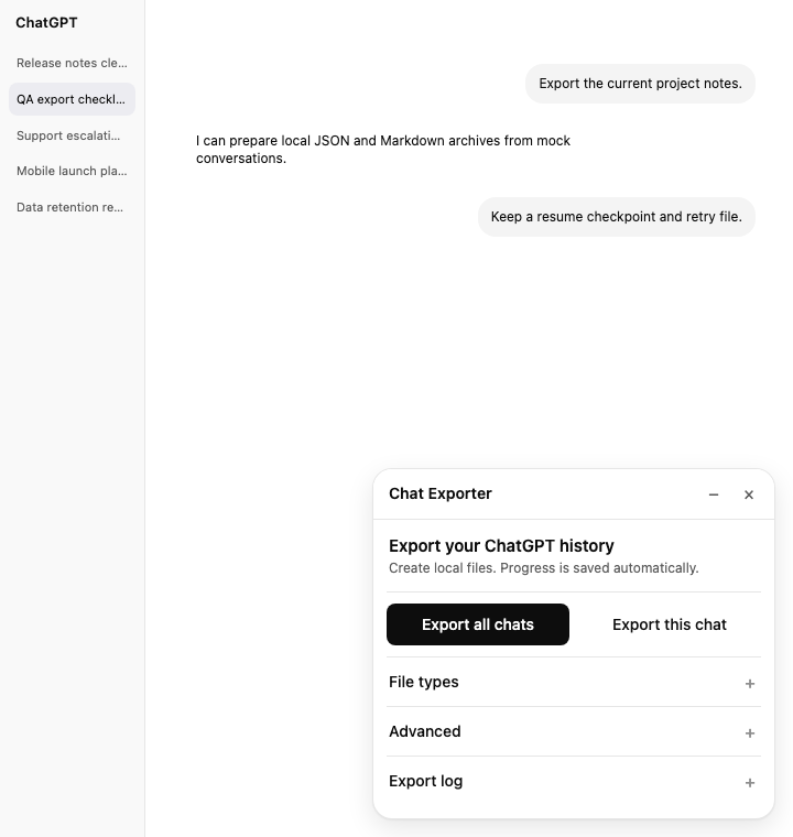 Chat Exporter ready panel on a ChatGPT page
